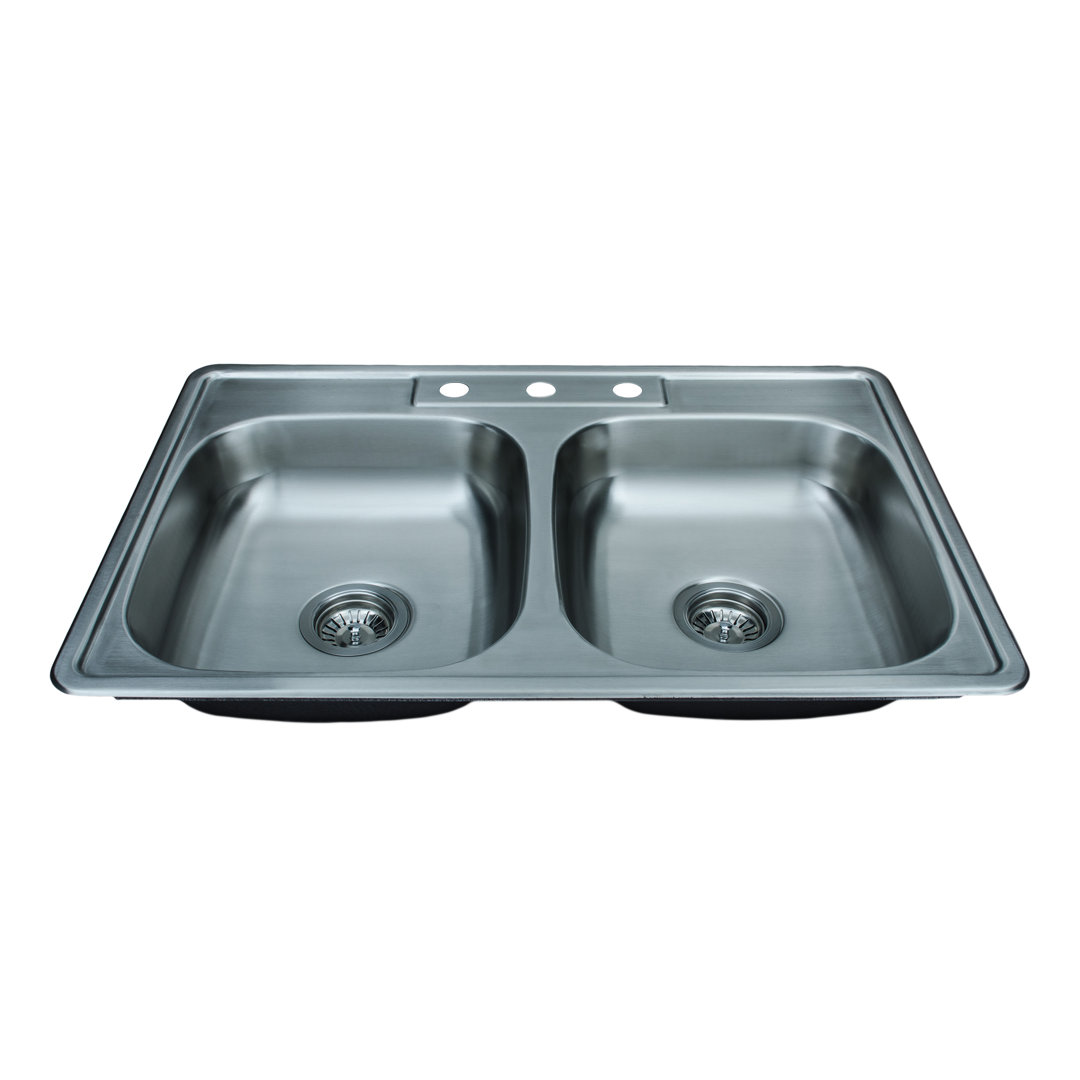 Specialty Series 33'' L Drop-In Double Bowl Stainless Steel Kitchen Sink Wells Sinkware