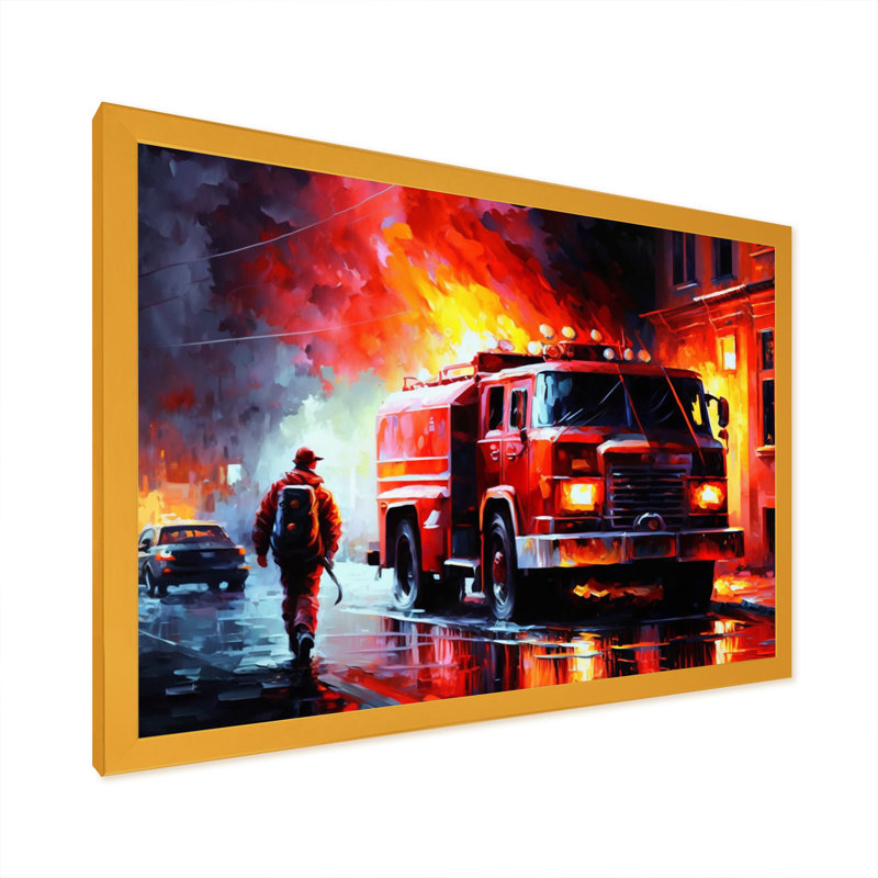 Fiery Pursuit I - The Fire Truck'S, Encadrement doré, L 32 po x H 24 po