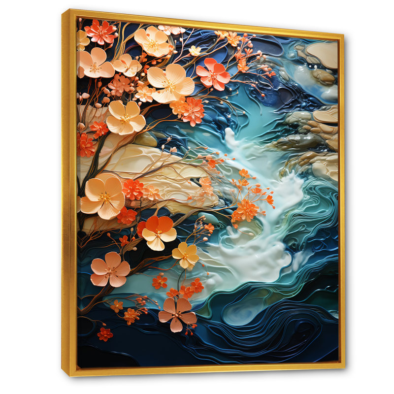 «Whimsical Lakes Rivers Waterscapes», reproduction sur toile, Cadre flottant doré, H 40 po x l 30 po x P 1,5 po