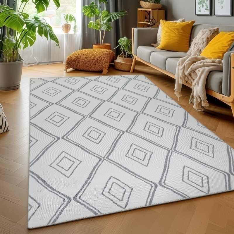 Runner Crumpler Geometric Cotton Hand Woven Area Rug, Rectangle 115 x 180cm