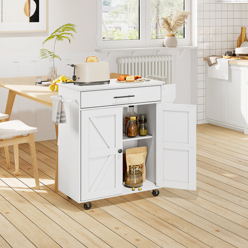 Laimondas 34.3" Kitchen Island with Storage and Power Outlet, White