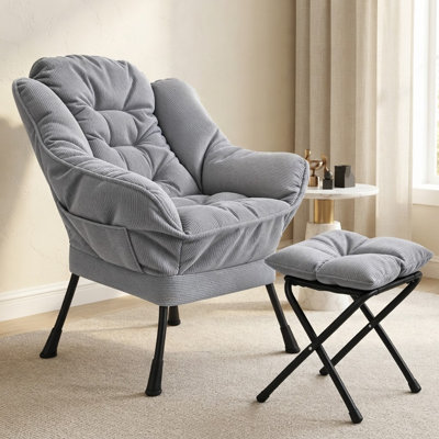 Fauteuil Lazy avec repose-pieds, fauteuil d'appoint moderne avec accoudoirs et poche latérale