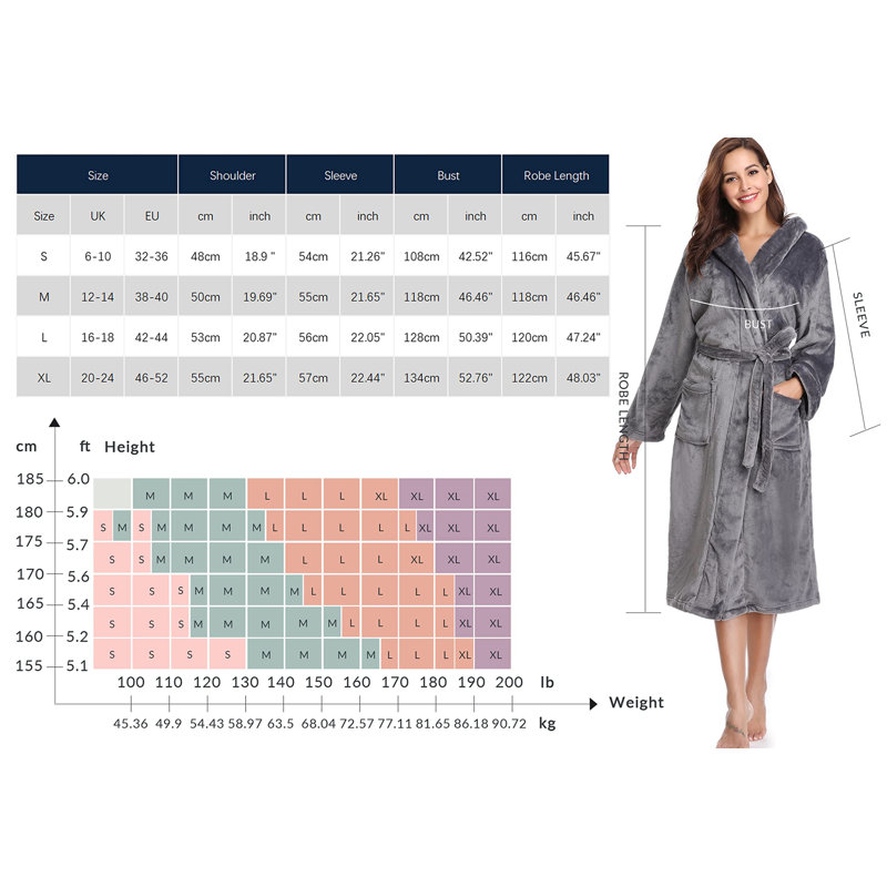 Jarom Flannel Mid-Calf Bathrobe, M, Grey