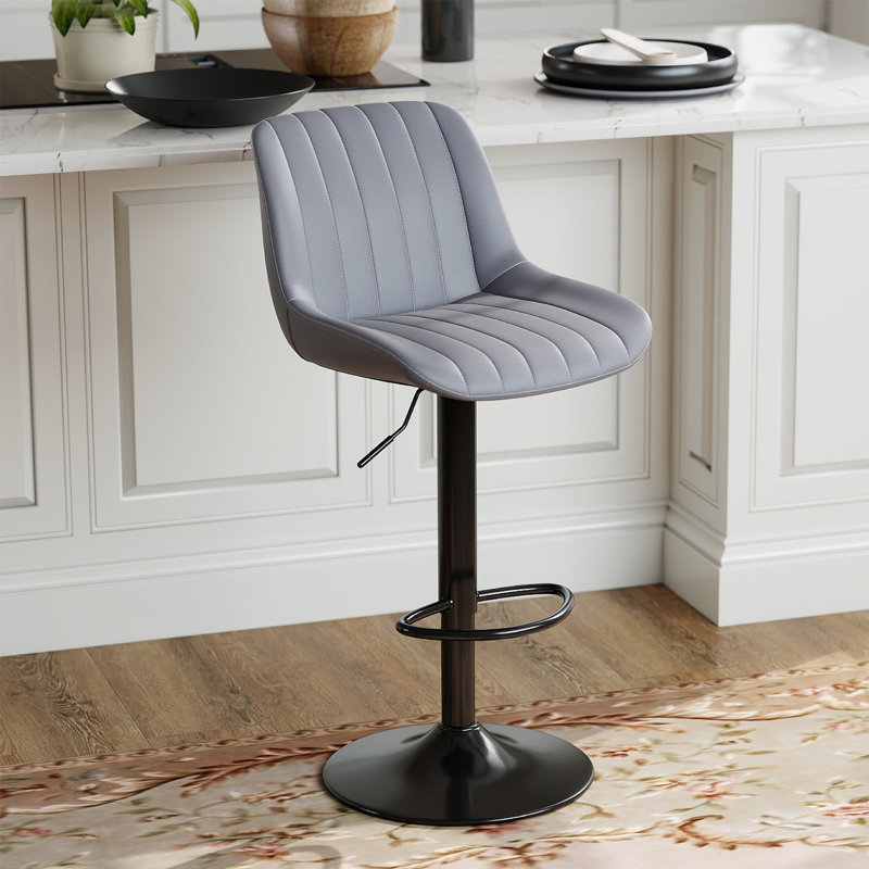 Swivel Upholstered Adjustable Height Counter Stool with Metal Frame, Dark Gray, 1
