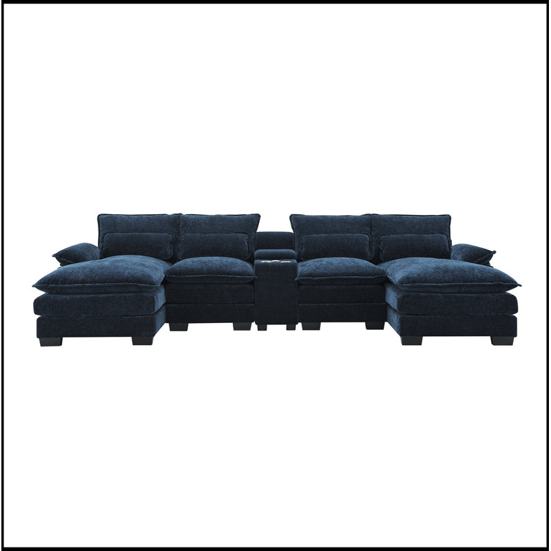 Canapé modulaire confortable en forme de U avec plusieurs fonctionnalités pour le salon, Bleu très foncé