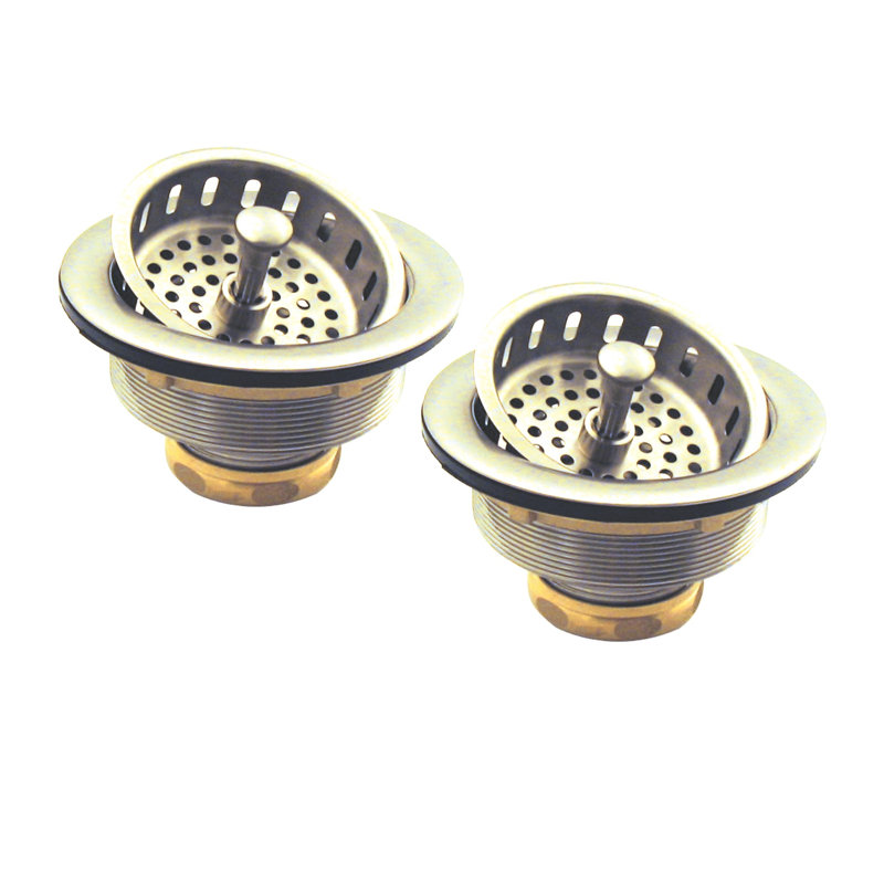 Ensemble de 2 crépines d'évier de cuisine en laiton massif à pousser et tirer, Nickel satiné