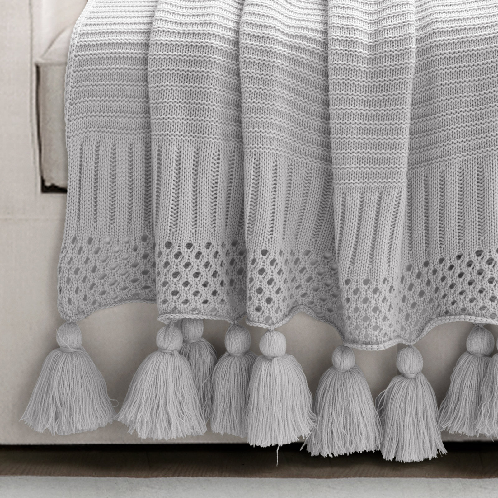 Shafira Plastic / Acrylic Knitted Throw Blanket, Light Gray