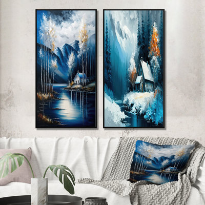 «Cabin By A Lake In Fall V», 2 pièces sur toile