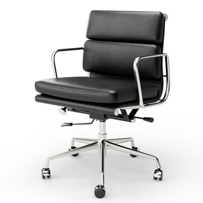 Modern Leather Office Chair With Aluminum Alloy Base, Adjustable Swivel Executive Desk Chair With Arms For Home Office