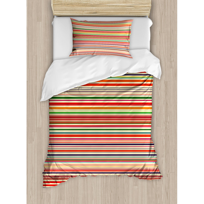Twin Multicolor Striped Duvet Cover Set with Pillow Sham