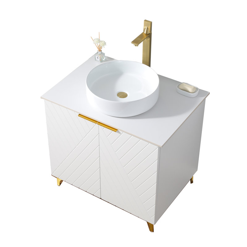 Ensemble de meuble-lavabo simple 30 po blanc moderne, 32", Ovale