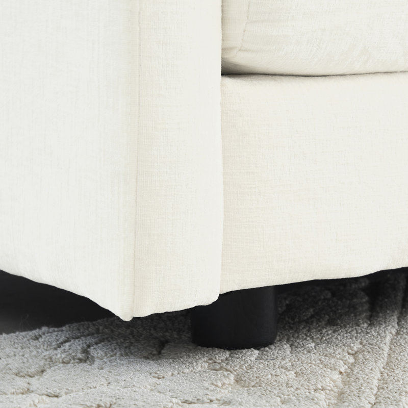 Fauteuil en chenille avec - Idéal pour le salon et la chambre à coucher en blanc, structure moderne en bois massif, tissu blanc respirant