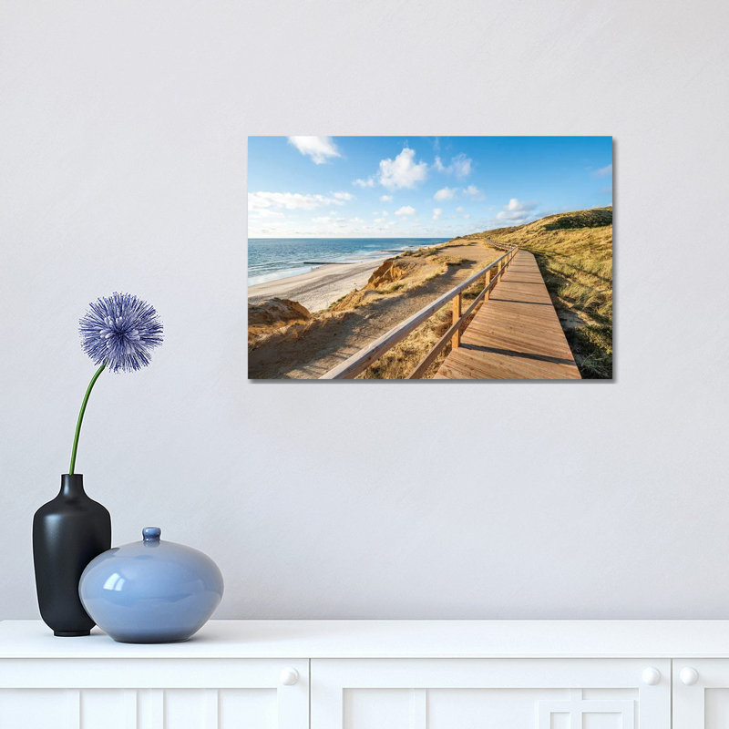 Wooden Boardwalk Along the North Sea Coast, Sylt, Schleswig-Holstein, Germany 1 Piece Wrapped Canvas Wall Art