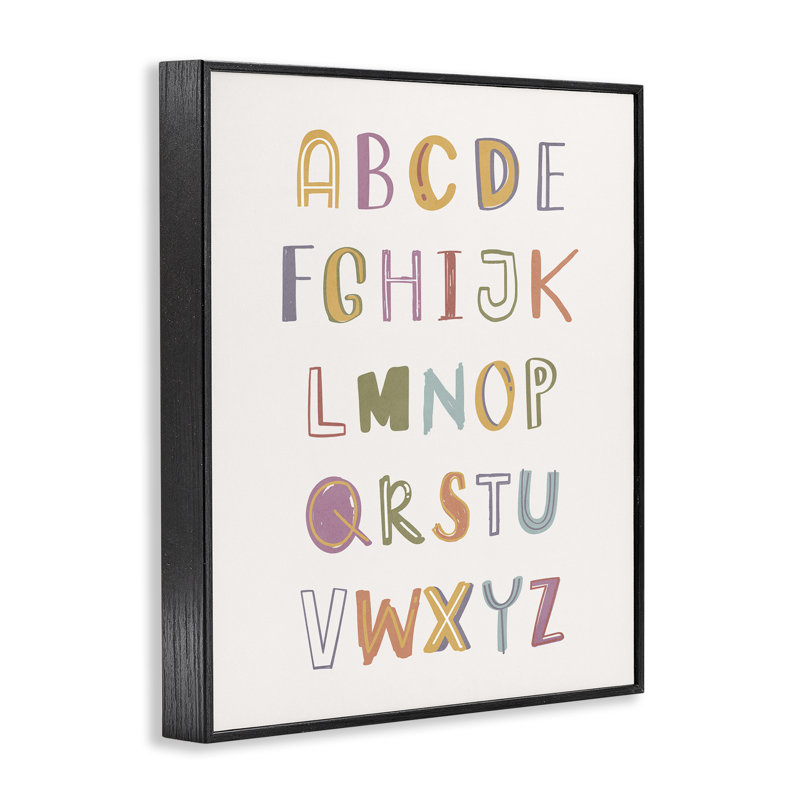 «Soft Doodle», alphabet gris encadré par Nataly White, H 14 po x l 11 po, Giclée encadrée noir minuit