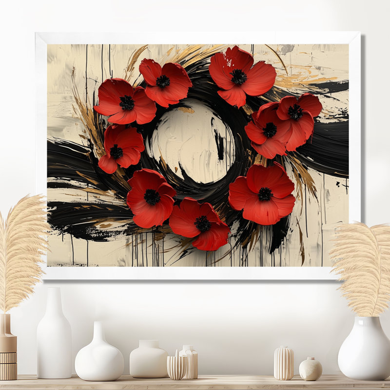 Indsay, coucher de soleil aux teintes d'une couronne de fleurs abstraite II - art mural couronne pour le salon, Blanc