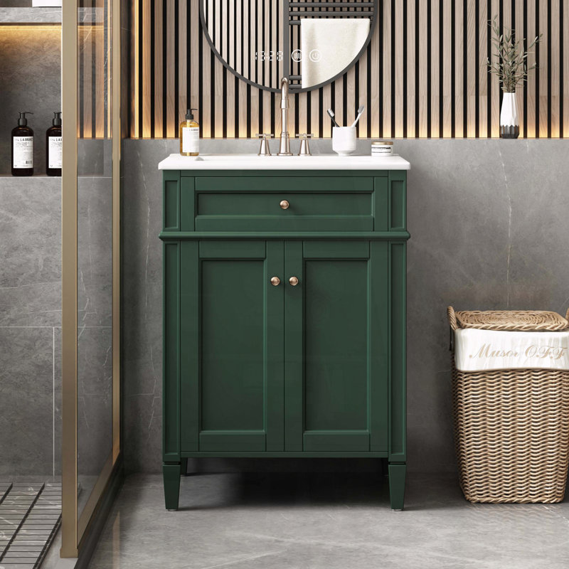 Meuble-lavabo de 24 po d'inspiration française avec lavabo en céramique et portes à fermeture en douceur, Green