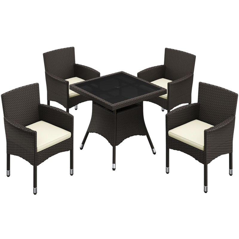 4-Person Patio HDPE Rattan Dining Set with Umbrella Hole