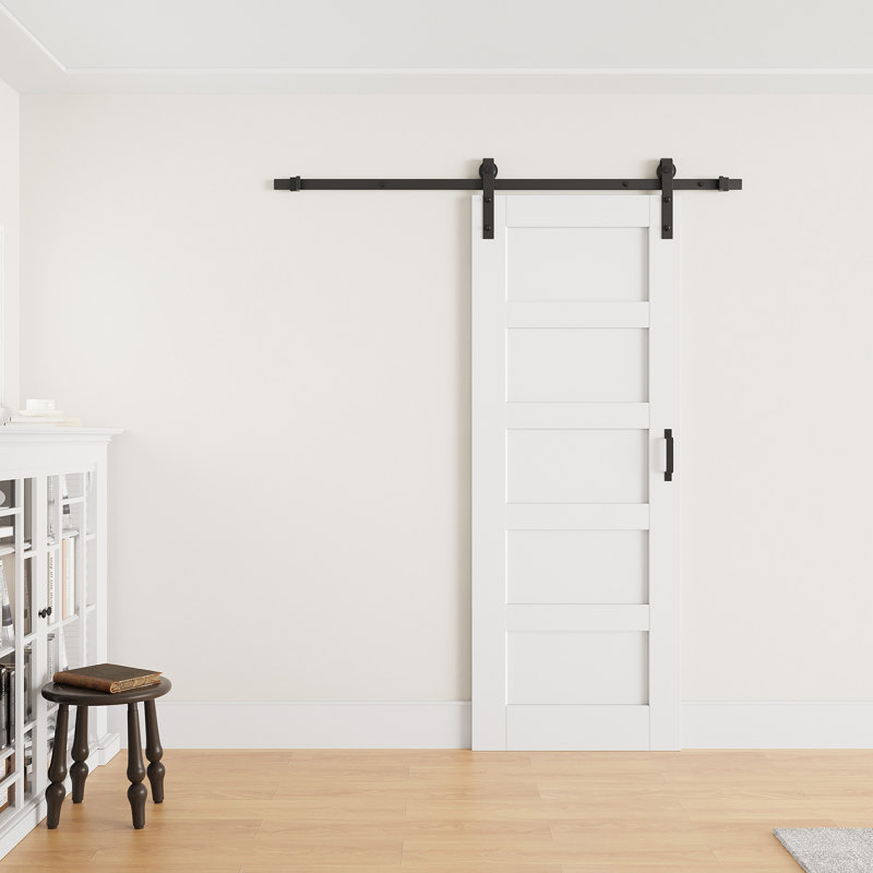 Porte de grange coulissante en bois de 30 po x 80 po avec surface finie, toute la quincaillerie d'installation est incluse, peut être repeinte, aucun assemblage requis