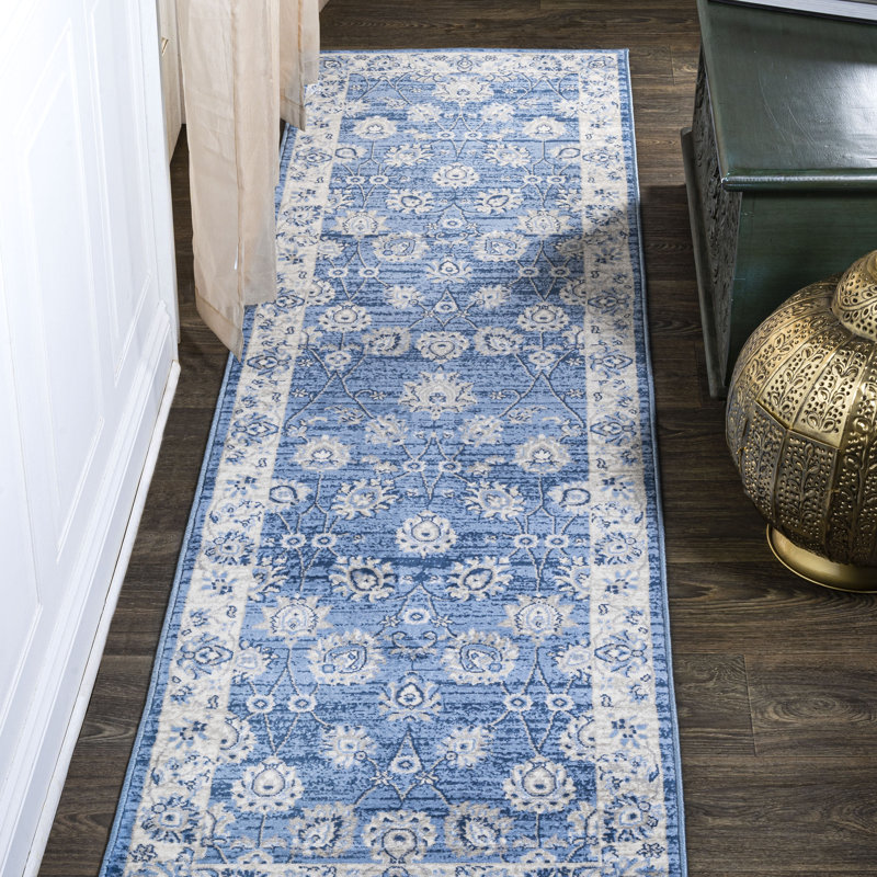 Fenley Modern Persian Vintage Moroccan Traditional Blue/Ivory Rug, Runner 2'3" x 8'