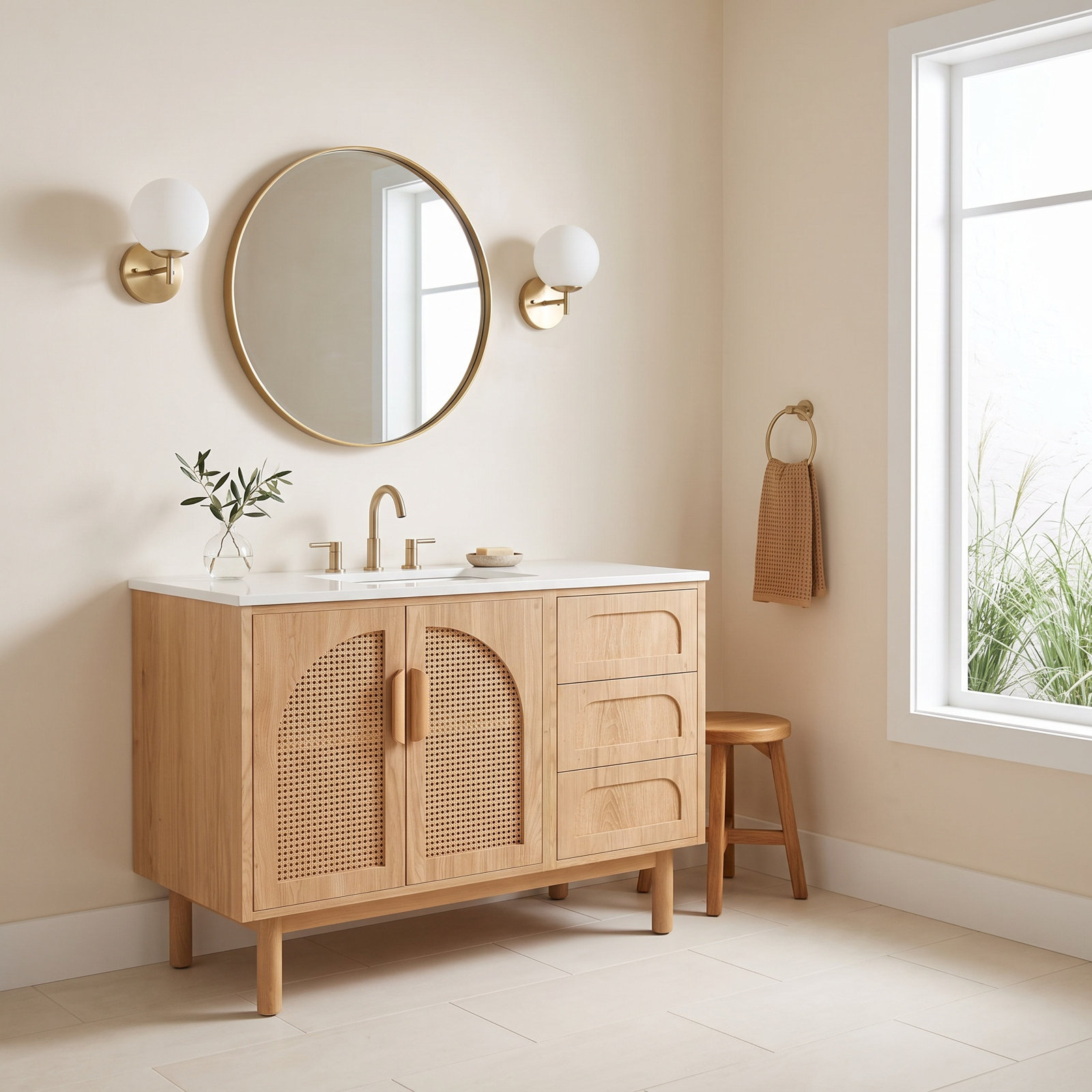 Emir 47" Cedar Single Bathroom Vanity, Pecan Oak