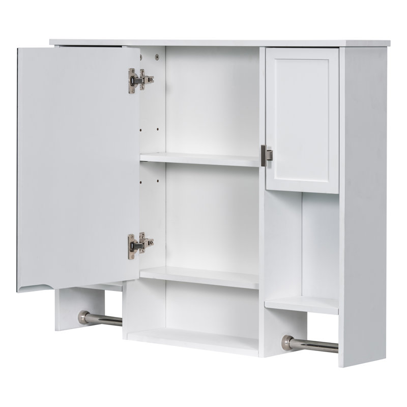 Armoire de rangement murale moderne 35 po x 28 po, armoire de salle de bain murale avec miroir, armoire à pharmacie avec barre à serviettes