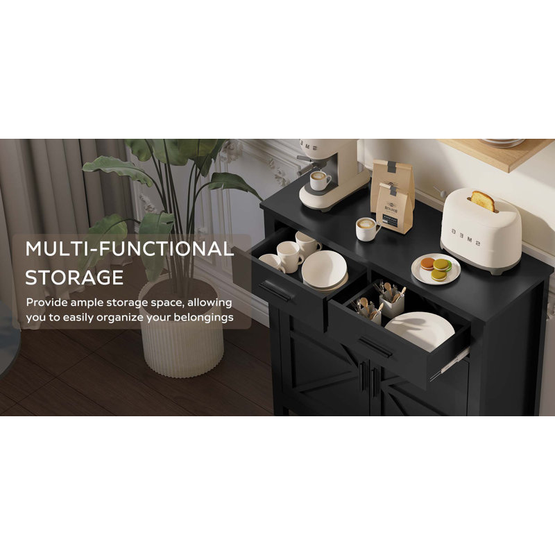 Kitchen Storage Cabinet Modern Buffet Cabinet with Storage Coffee Bar with 2 Drawers Floor Sideboard Buffet, Black