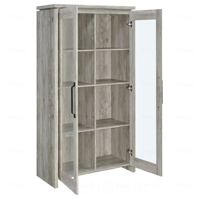 Armoire haute Myerson Grey Driftwood à 2 portes en bois d'ingénierie