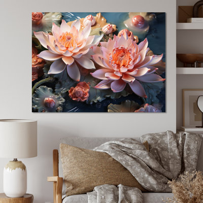 Mackenize Asian Art Lotus Pond, reproduction d'art sur toile encadrée