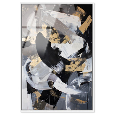 Art mural abstrait en verre ultrabrillant encadré dissimulé par Art Remedy, cadre blanc, 36 x 54