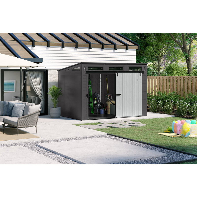 Suncast Modernist Barn Door Storage Shed, Peppercorn