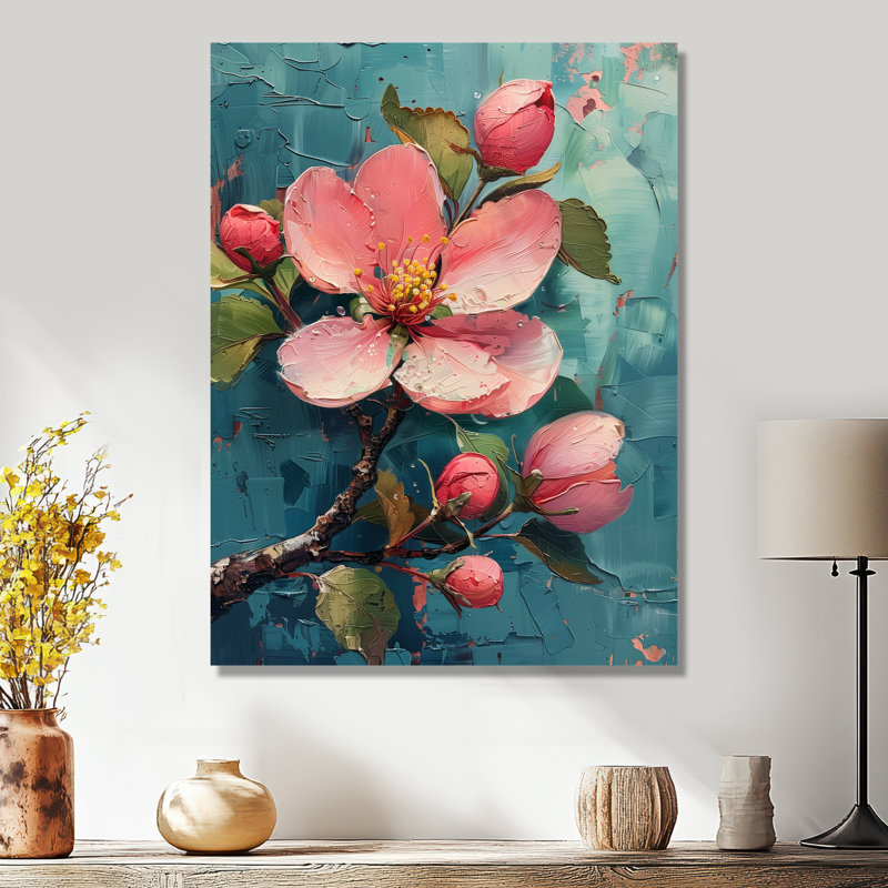 Rose, bleu, éclatant, fleur de pommier, Sans cadre, métal, H 12 po x l 20 po