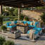 Ensemble de conversation de patio 10 pièces avec table de foyer au propane de 55 000 BTU, canapé modulaire en osier, 2 repose-pieds et table basse-1693599436