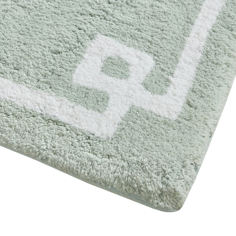 Seafoam Green Cotton Geometric Border Bath Rug 24" x 72"