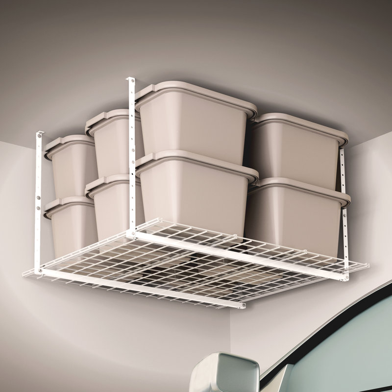 HyLoft  Overhead Storage System, Ceiling Mounted Garage Organization Rack, 28" H x 45" W x 45" D, White