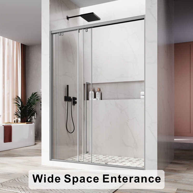 Uks13 56 In. To 60 In. W X 76 In. H Right-Side Opening Semi-Frameless Triple Bypass Sliding Shower Door With 5/16 In. (8Mm) Clear Glass In Brushed Nickel