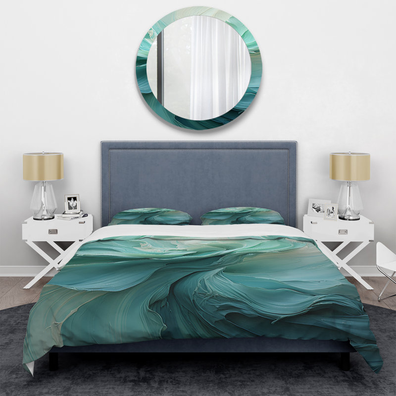 Ensemble de housse de couette vert et blanc Soft Ink Spirals - Abstract Spirals