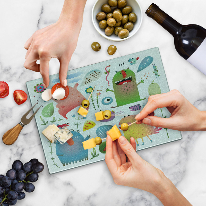 Ambesonne Monster Tempered Glass Cutting Board Alien Creatures Multicolor