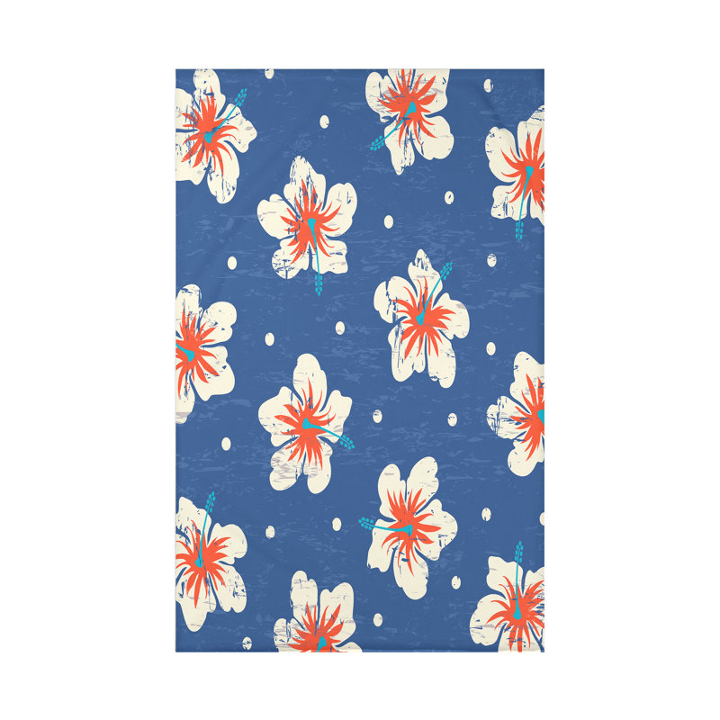 Jeté floral Hibiscus, L 60 po x l 50 po x P 0,5 po, Bleu