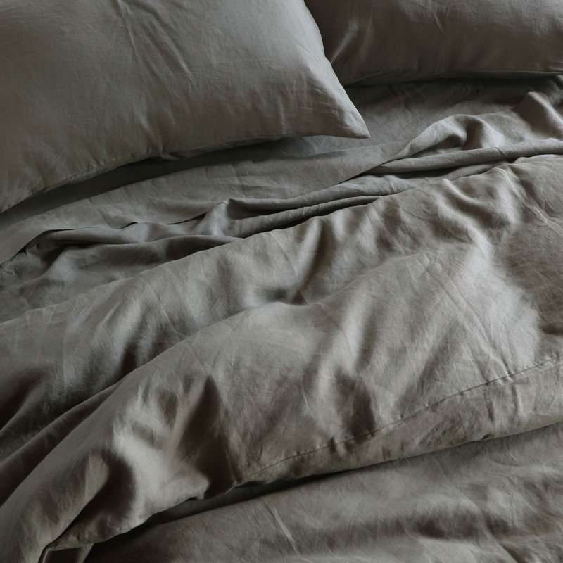 100% French Linen Duvet Cover, Moss, Queen Duvet Cover