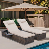 Latitude Run® Outdoor Chaise Lounge Chair Set of 2, PE Wicker Patio ...