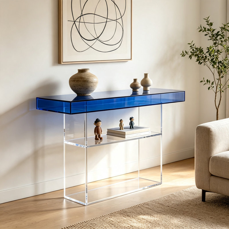 Console en acrylique transparent à base transparente, H 31,5 po x l 39,37 po x P 11,81 po