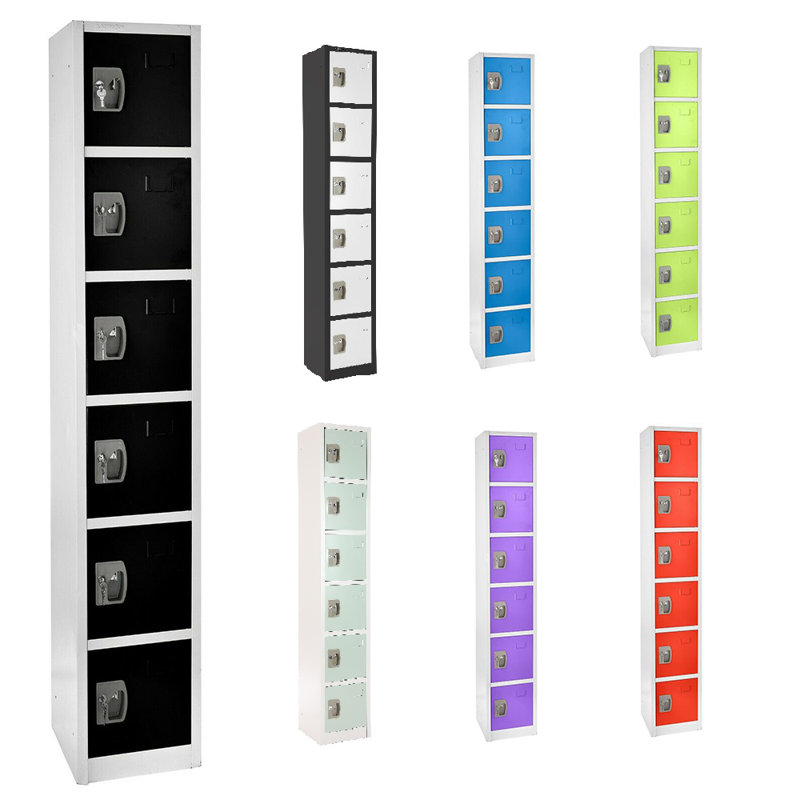 Casier à clé en acier à 6 portes de 72 po x 12 po x 12 po à 6 niveaux - rangement pour les employés et les étudiants dans les écoles, la salle de sport et le lieu de travail - comprend les crochets, la ventilation et le porte-carte - Assemblage facile