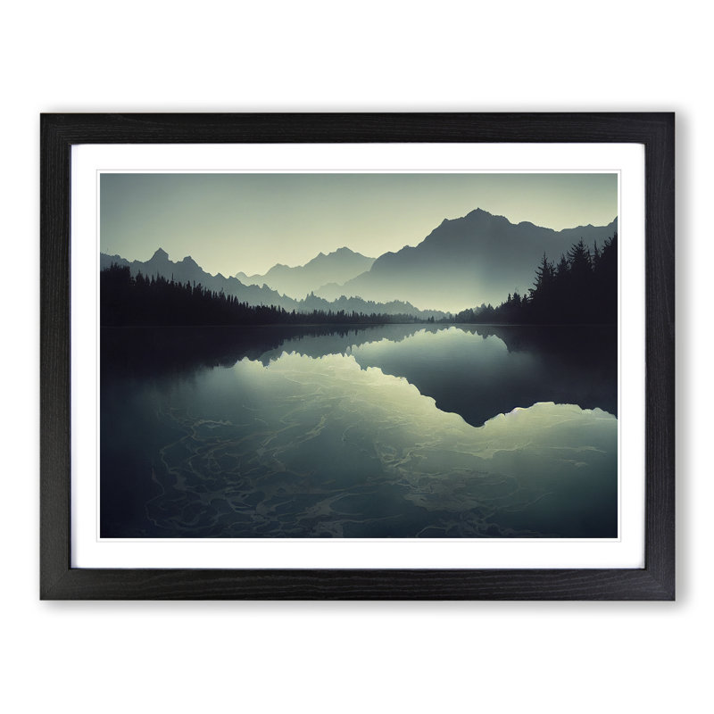 Mountain Lake Reflection Vol.7 - Framed Print, 46cm H x 64cm W x 2cm D, Black Framed