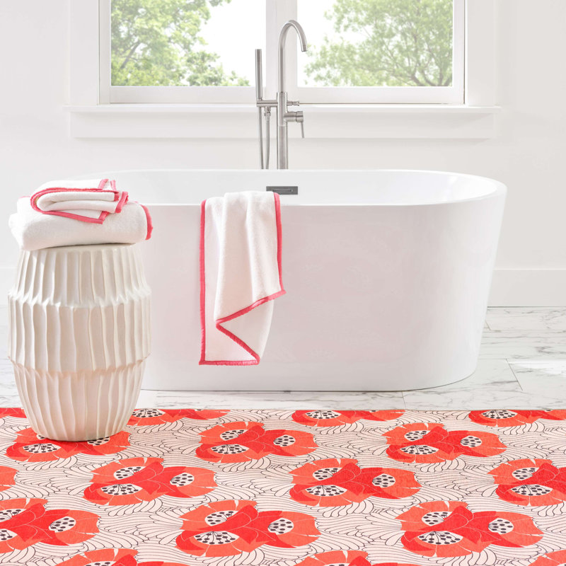 Japanese Poppy Multi Machine Washable Rug, Rectangle 4' x 6'