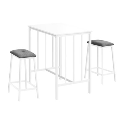 Contemporary 3 Configuration de salle à manger - Table rectangulaire blanche en stratifié de 36 po avec pieds en métal et sièges de tabouret gris exquis pour les petits espaces