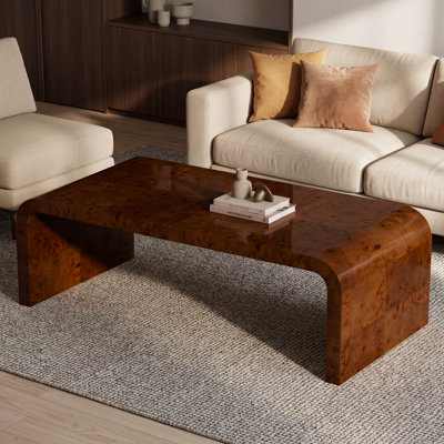 Shelmerdine 48" Handcrafted Burl Solid Wood Coffee Table - Elegant Sleek Curved Design