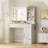 Lumina Makeup Vanity Desk and Stool Set with LED Lighted Mirror & Power Outlet & 3 Drawers, 1 Cabinets-344715491
