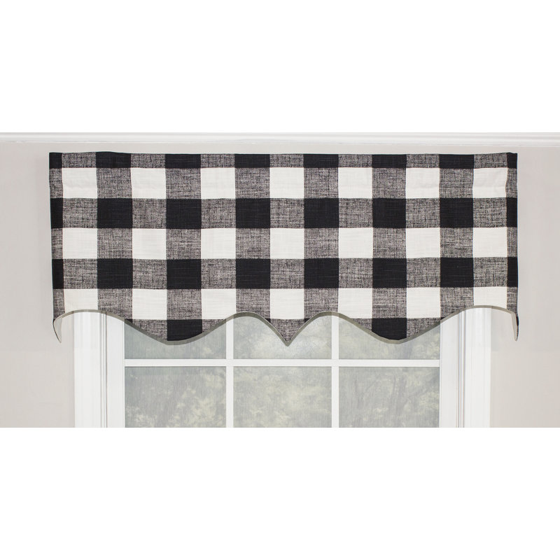 Haleyville Cotton Blend Checkered Scalloped Window Valance, Black