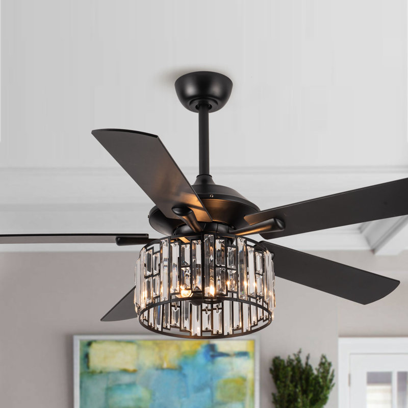 Zeiger 52'' Double-Sided 5-Blade Crystal Indoor Ceiling Fan with Remote Control and Light Kit Included, Black
