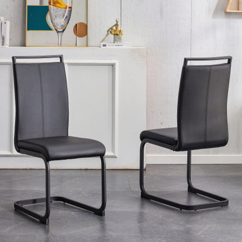 Set Of 2 Modern PU Faux Leather High Back Dining Chair With C-Shaped Metal Legs For Multi-Room Use, 2, Black, Black